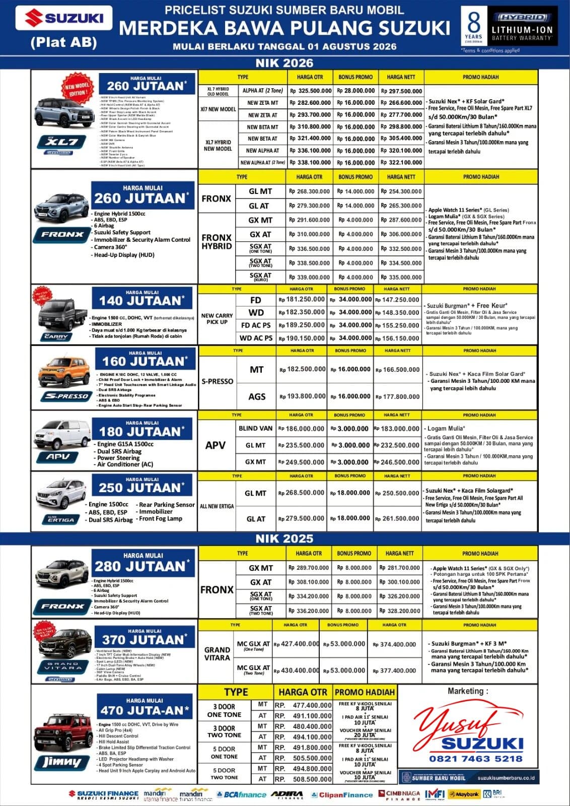 Intip Daftar Harga Suzuki Plat AB Terbaru Agustus 2026: Ada Kejutan Promo Kemerdekaan!