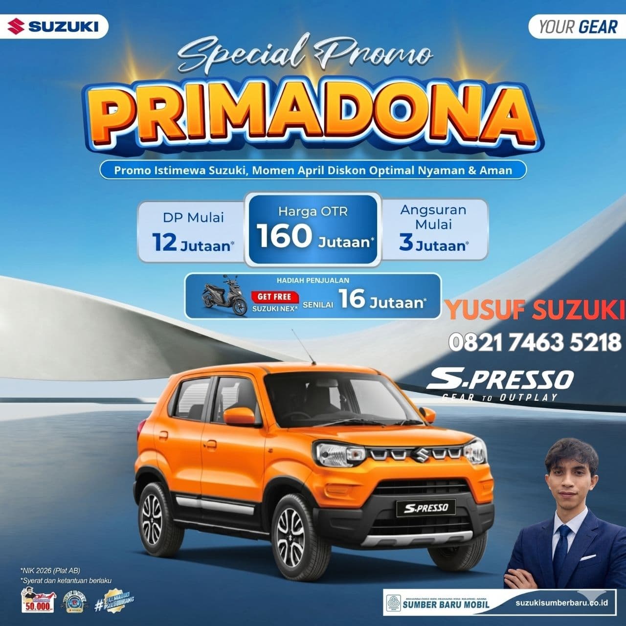 Special Promo PRIMADONA S-Presso: DP 12 Jutaan & Gratis Motor Suzuki Nex!