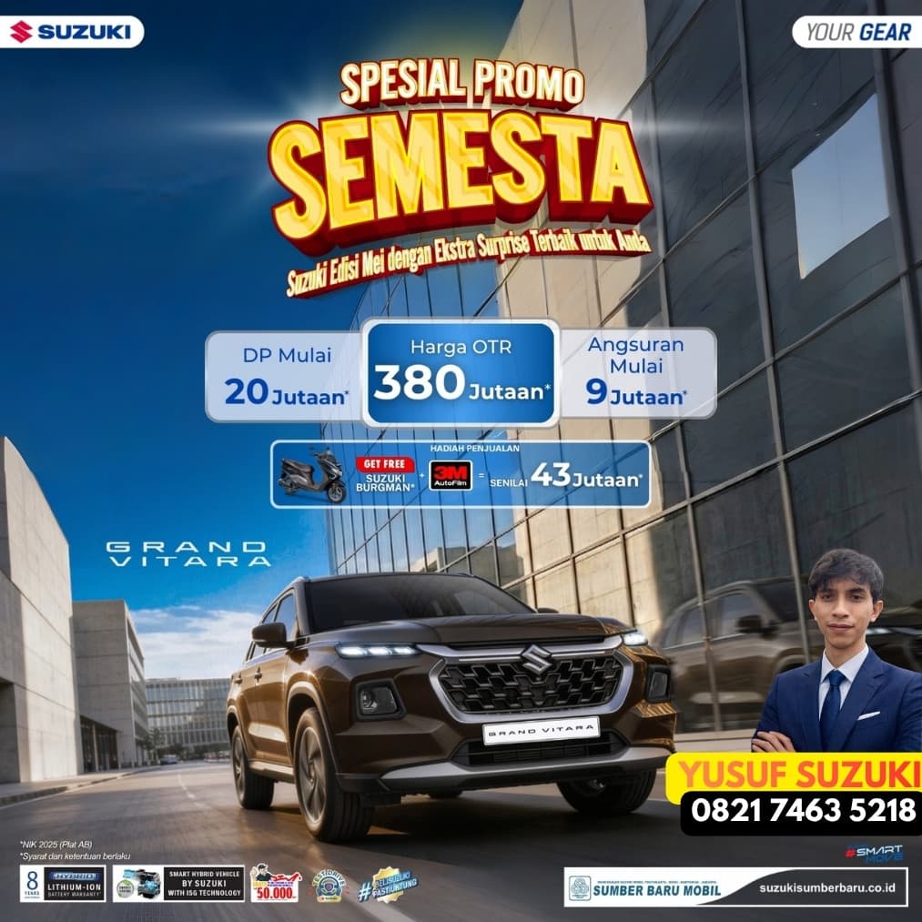 Promo Suzuki Beli Grand Vitara Sekarang, Bawa Pulang Motor Suzuki Burgman Gratis! (Total Bonus 43 Juta)